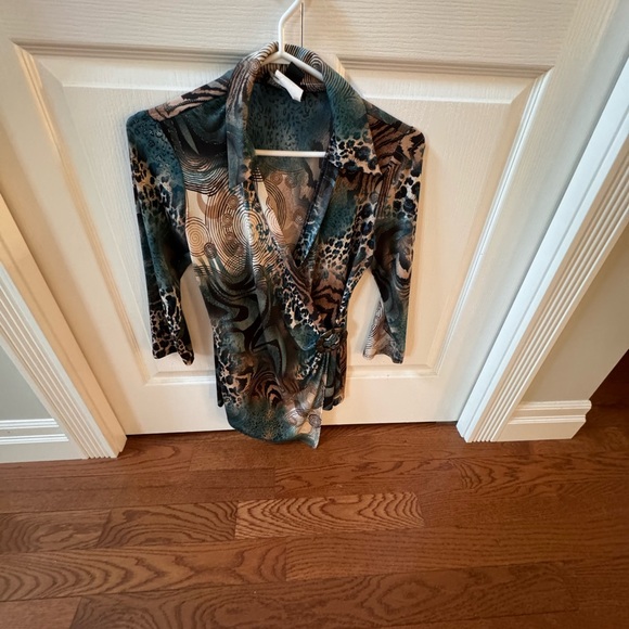 Frank Lyman top Teal beige and black - Picture 1 of 6